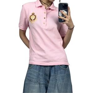 Lauren Ralph Lauren VTG Y2K Baby Pink Gold Accents Logo Polo Shirt
